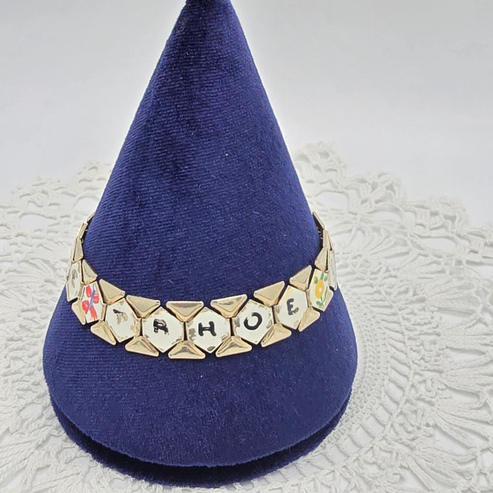 Vintage Lake Tahoe Souvenir Bracelet Book Chain Link Hand Painted Gold Tone 7